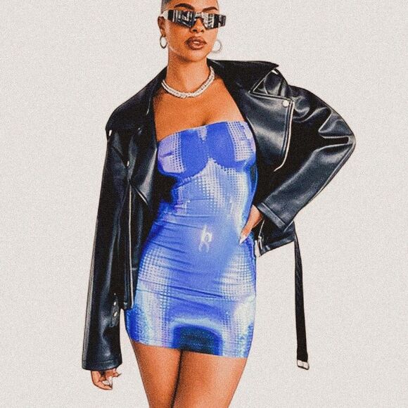 WhiteFox Life On Mars Blue Strapless Mini Bodycon Dress NWT M | Cosmic Core - Picture 1 of 8